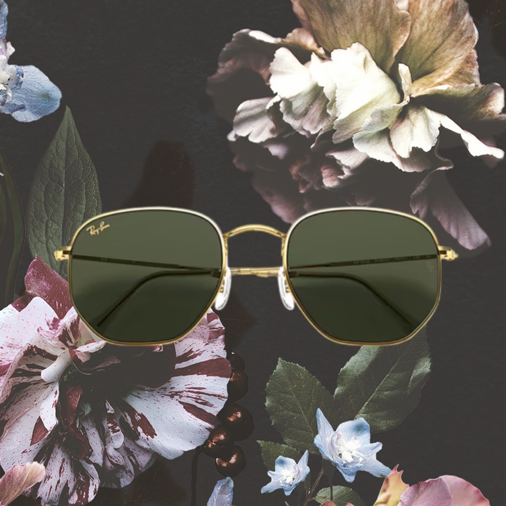 Ray-Ban Hexagonal Gold Frame Sunglasses